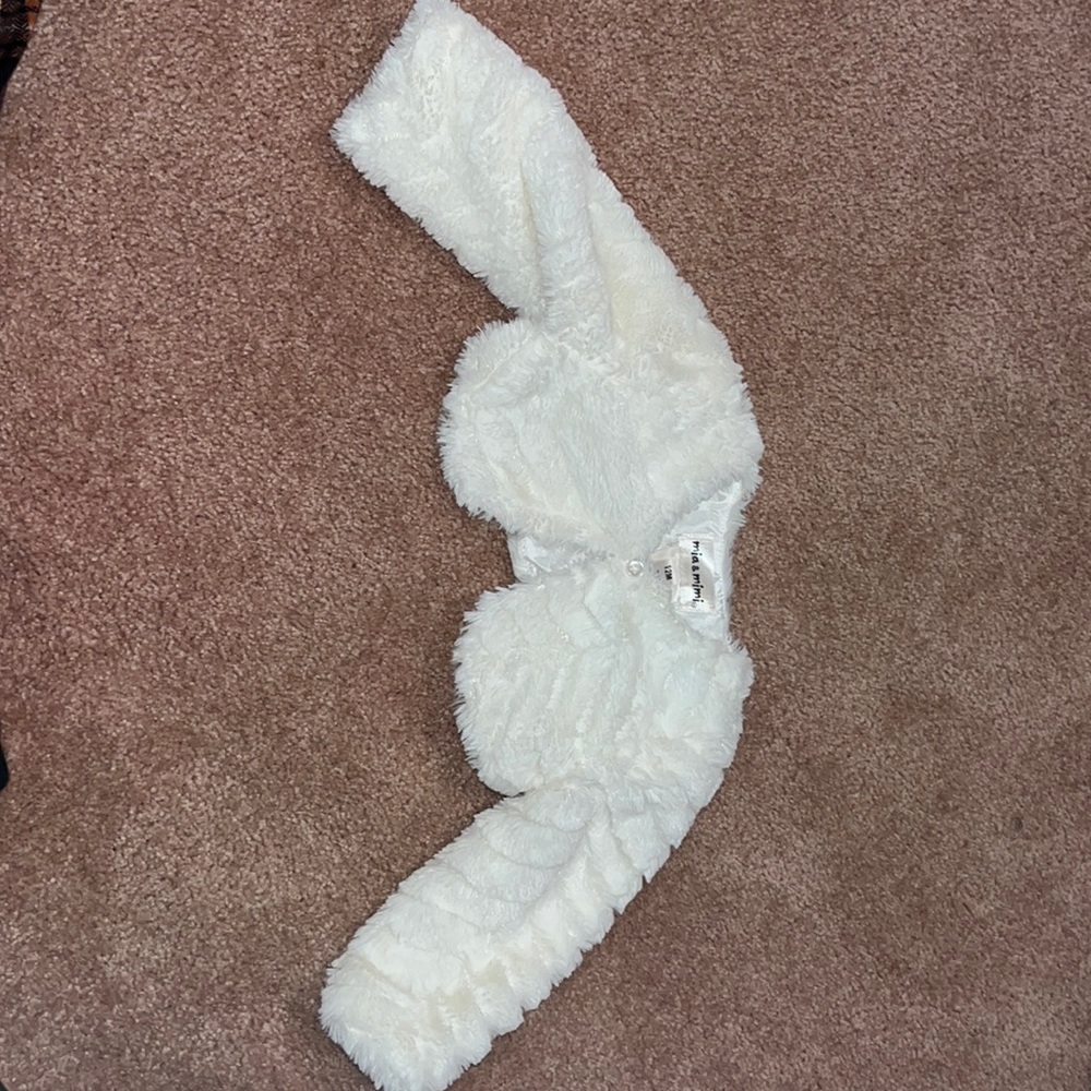 Faux white fur baby girl “chubbie” “bolero” jacket. Perfect condition